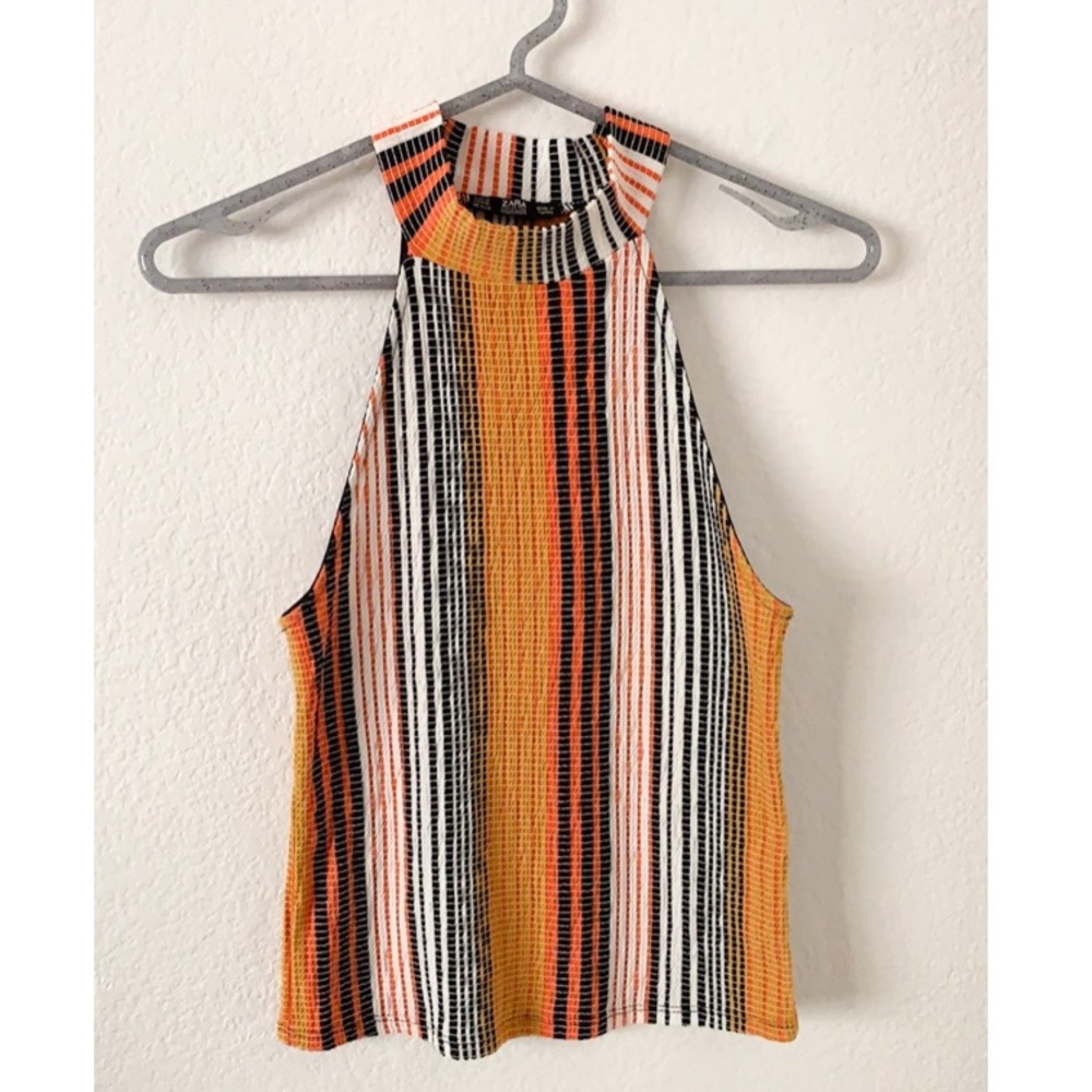 Zara Sleeveless Orange Striped Top